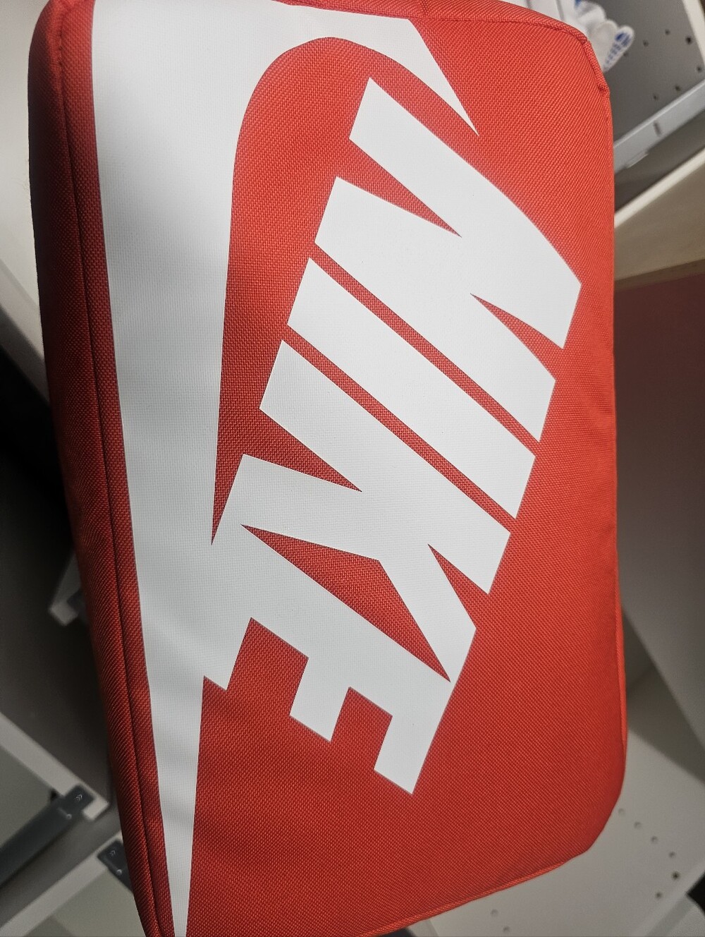 Nike Red and White Zip Pouch Sneaker Bag with Bold Wordmark